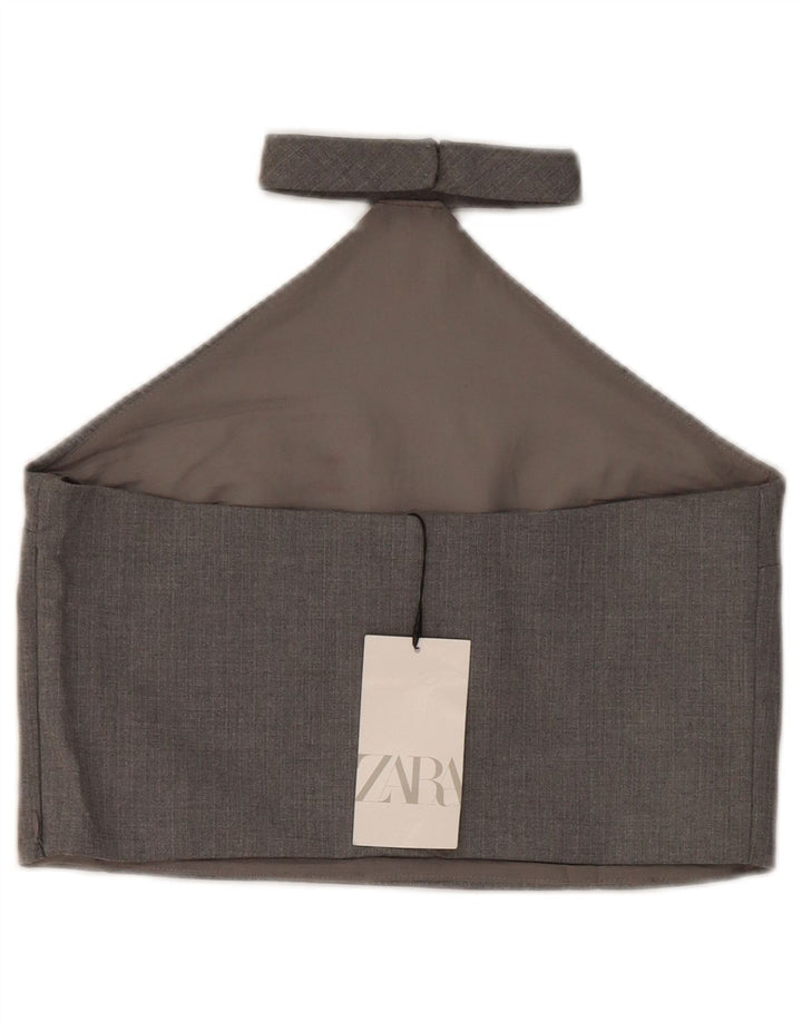 Zara Damen Crop Neckholder Top UK 8 Small Grau Polyester