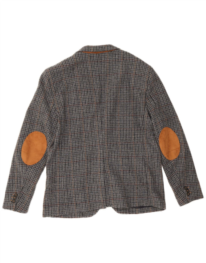Zara Herren-Blazer mit 2 Knöpfen, EU 56, XL, graues Hahnentritt-Polyester