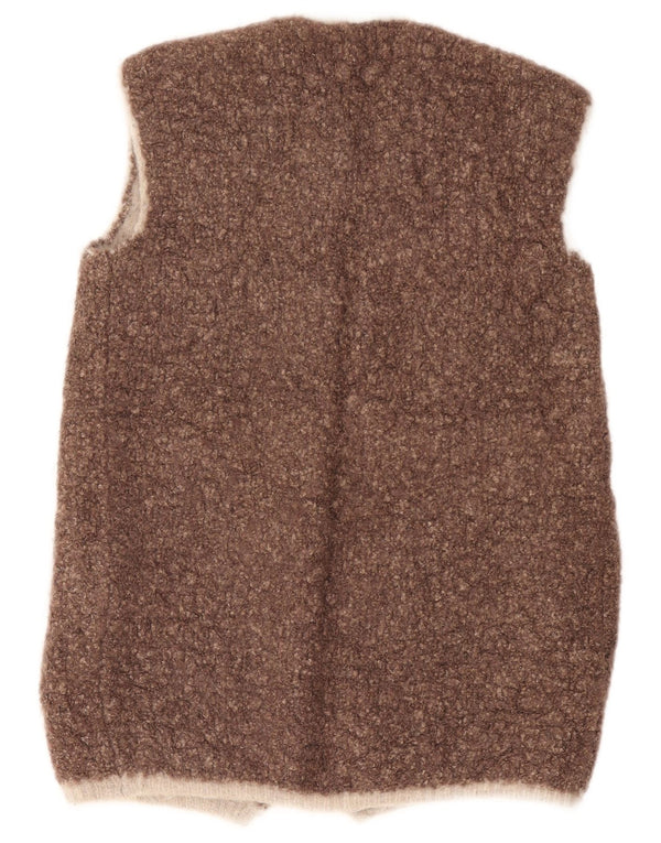 Vintage Damen Ärmelloser offener Cardigan Pullover UK 14 Mittelbraun