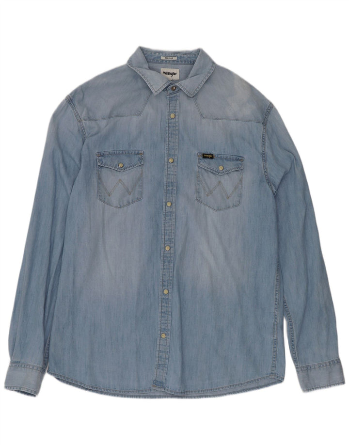 Wrangler Herren-Jeanshemd mit normaler Passform, große blaue Baumwolle