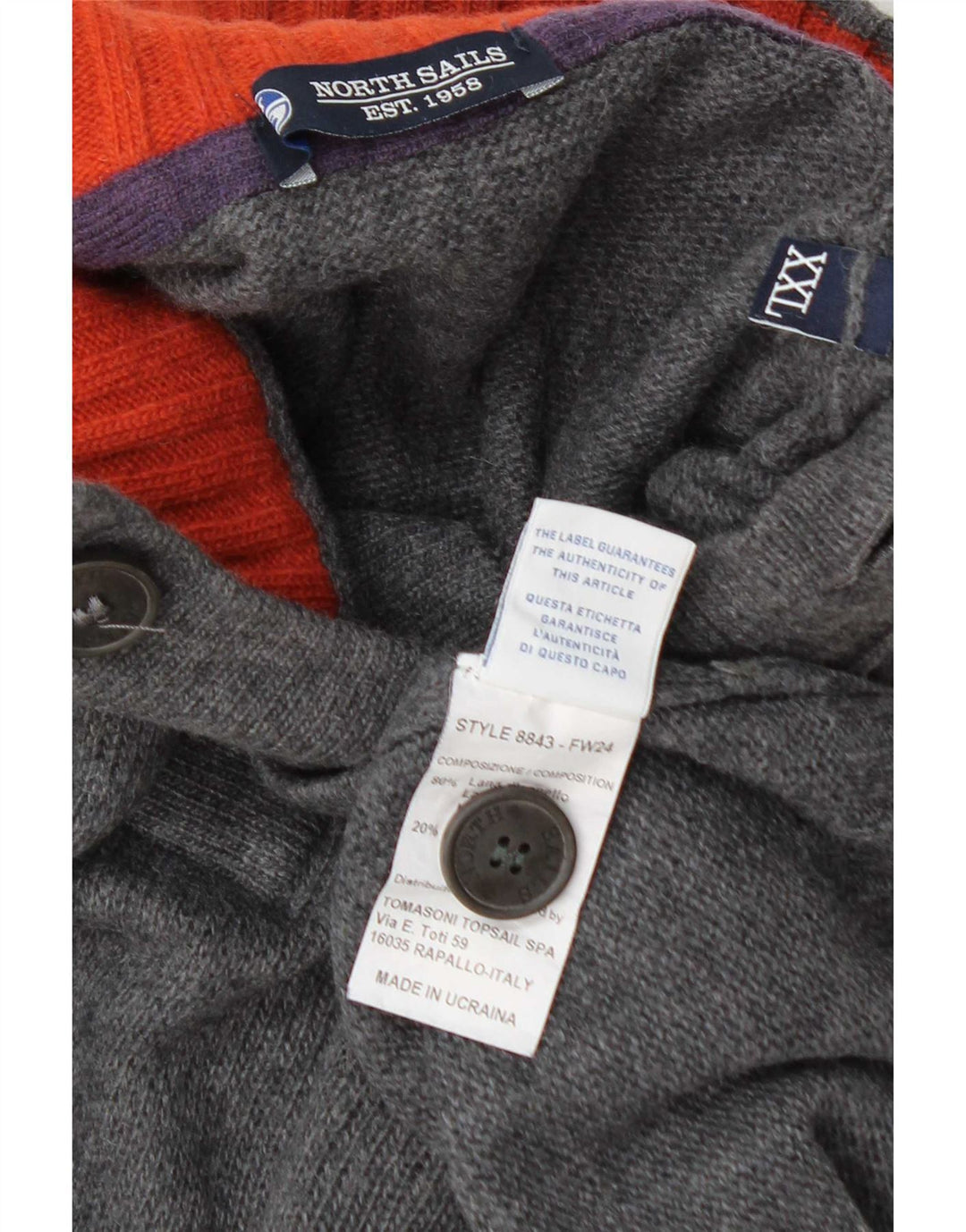 North Sails Herren-Pullover mit Knopfkragen, 2XL, graue Wolle