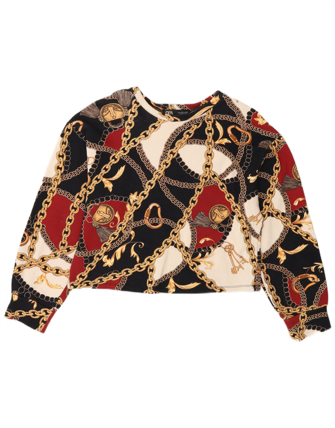 Zara Damen Crop Graphic Sweatshirt Pullover UK 10 Small Mehrfarbig