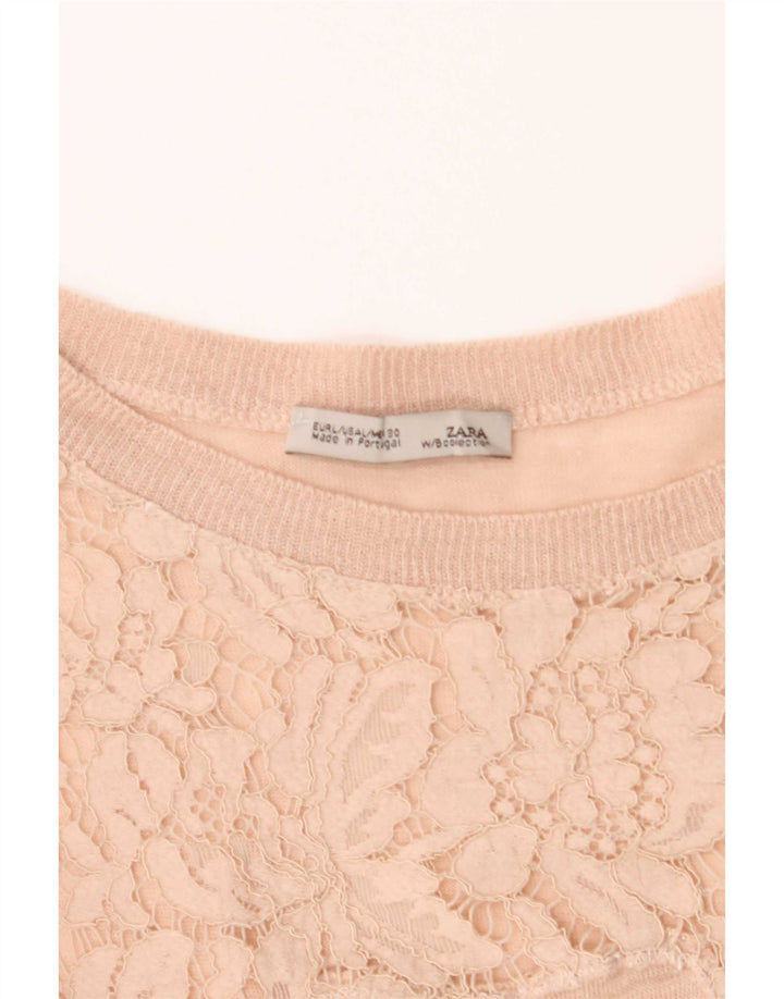 Zara Damen Top Langarm UK 14 Large Pink Floral
