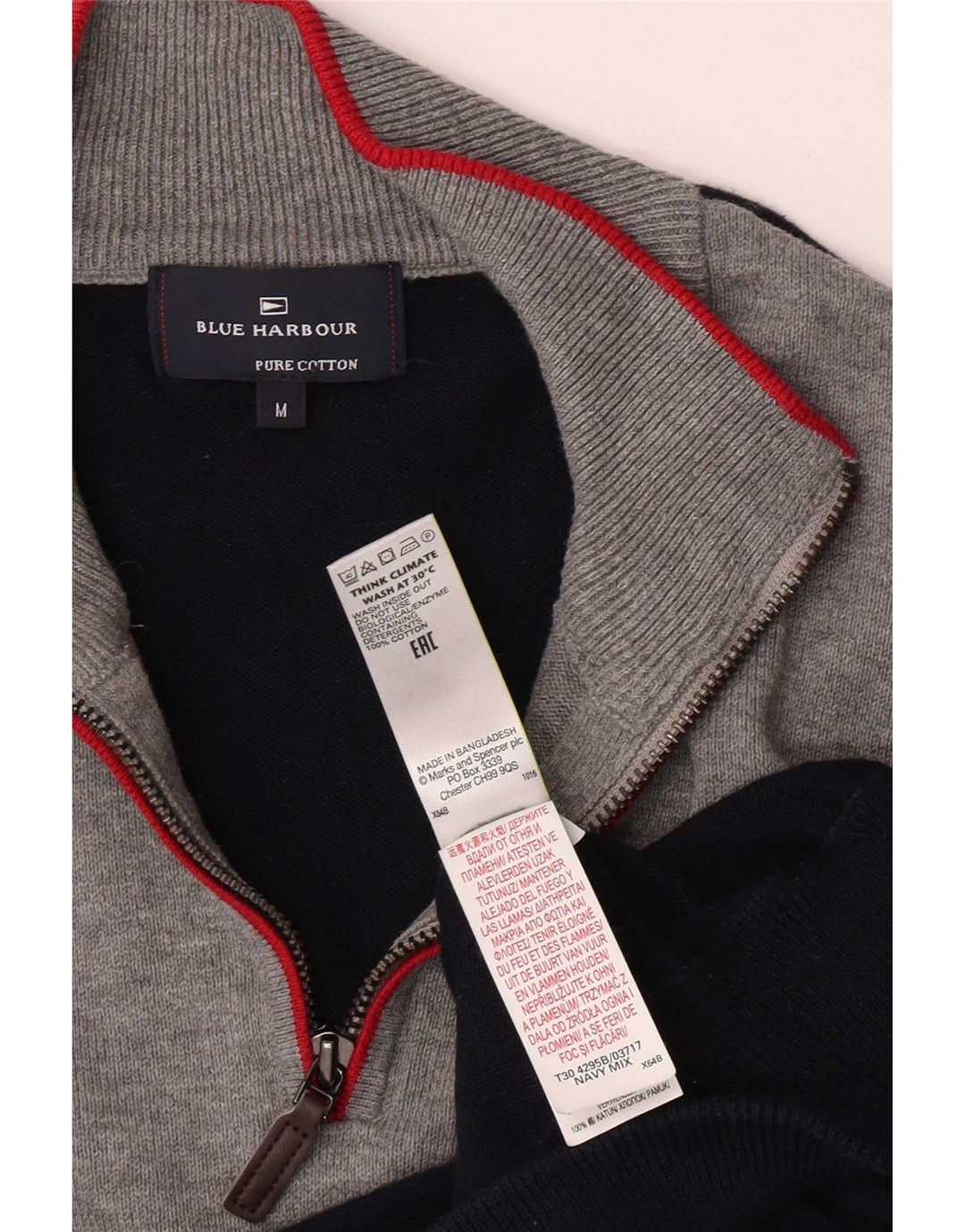 Marks & Spencer Herren Blauer Harbor-Pullover mit Reißverschluss am Hals, Mittelmarineblau