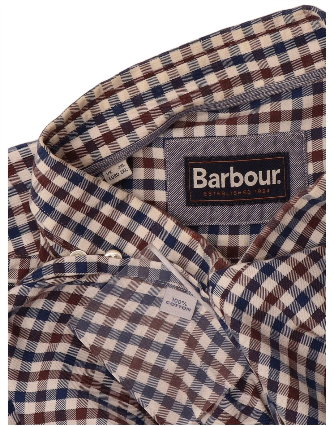 Barbour Herrenhemd 2XL, blaue Gingham-Baumwolle