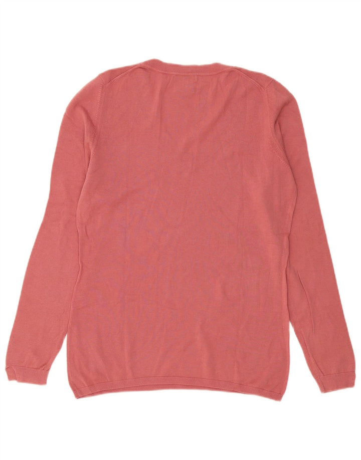 Massimo Dutti Damen-Pullover mit V-Ausschnitt, UK 14, mittelrosa, Baumwolle
