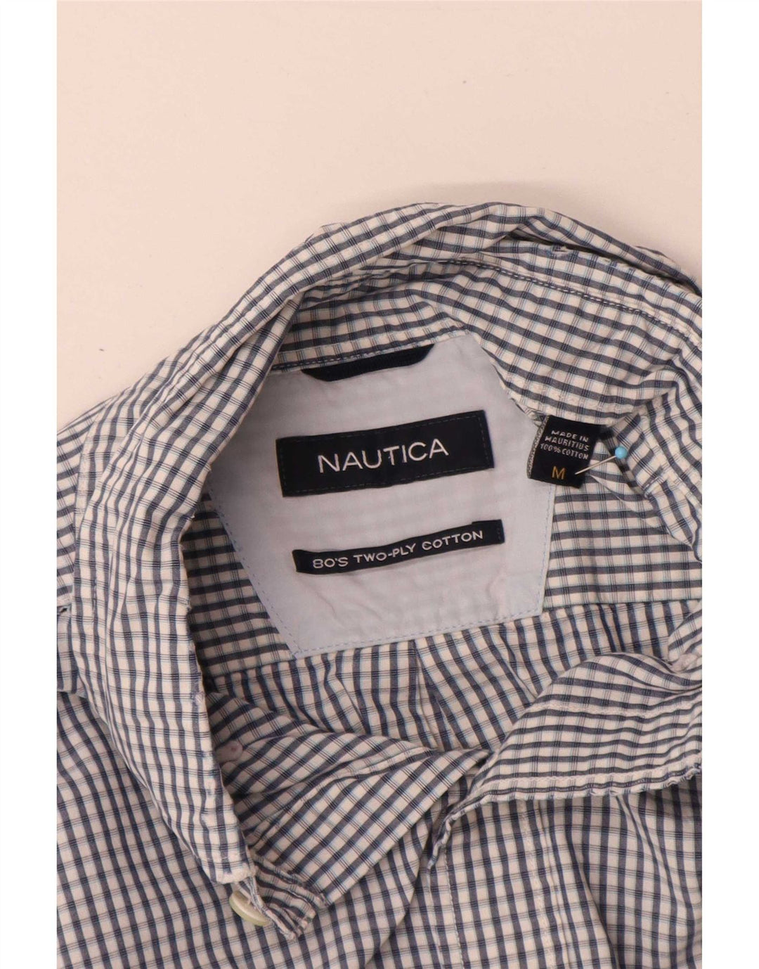 Nautica Herrenhemd aus mittelblauer Gingham-Baumwolle
