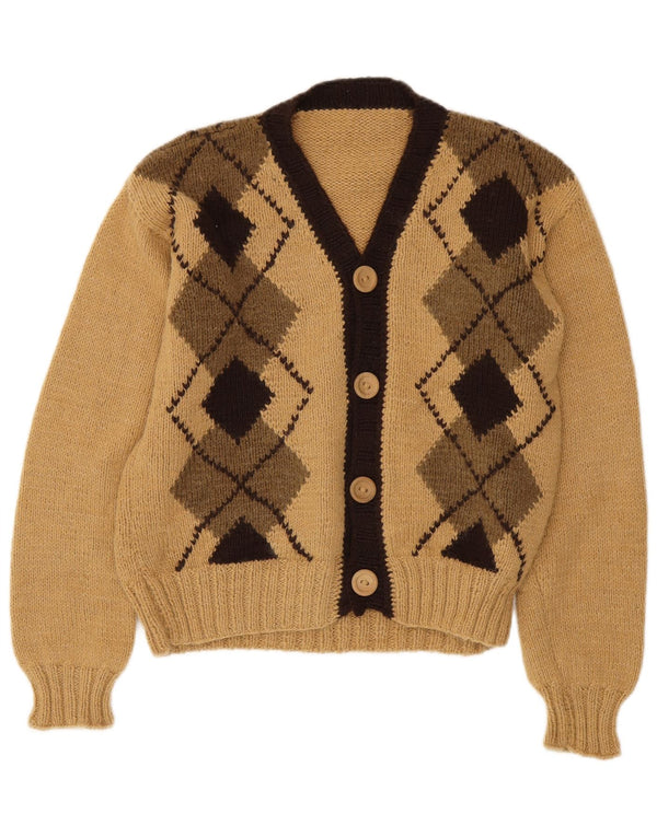 Vintage Damen Cardigan Pullover UK 14 Medium Beige Argyle/Diamant