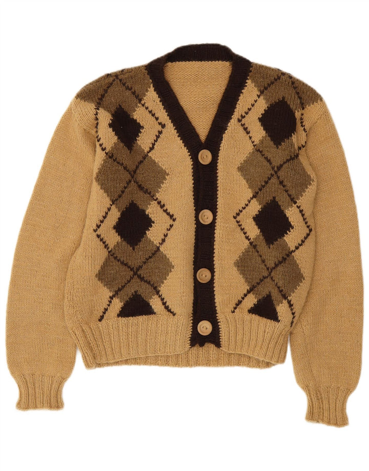 Vintage Damen Cardigan Pullover UK 14 Medium Beige Argyle/Diamant