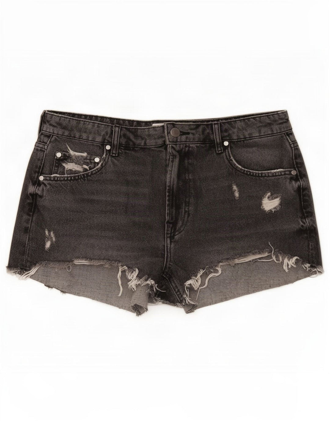 Zara Damen Distressed Denim Shorts EU 42 Large W32 Graue Baumwolle
