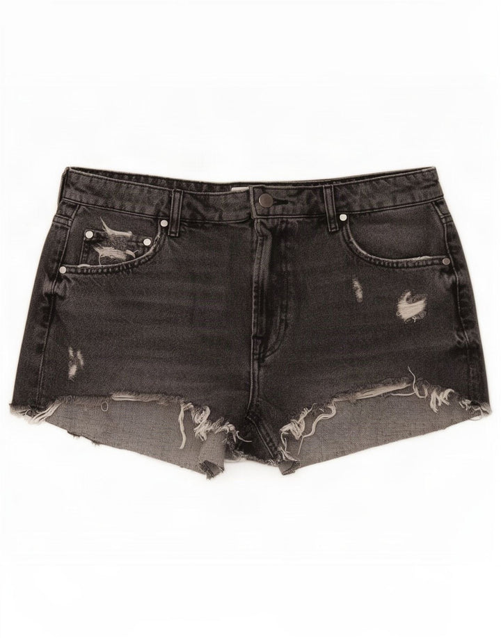 Zara Damen Distressed Denim Shorts EU 42 Large W32 Graue Baumwolle