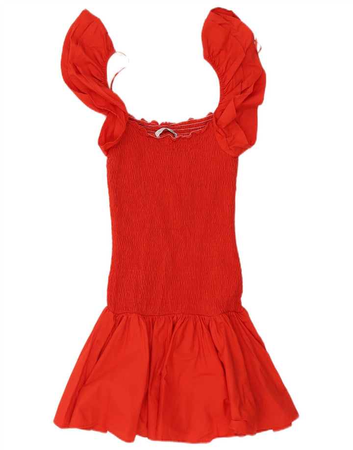 Schulterfreies Kleid für Damen von Zara, UK-Größe 10, Größe S, rote Baumwolle