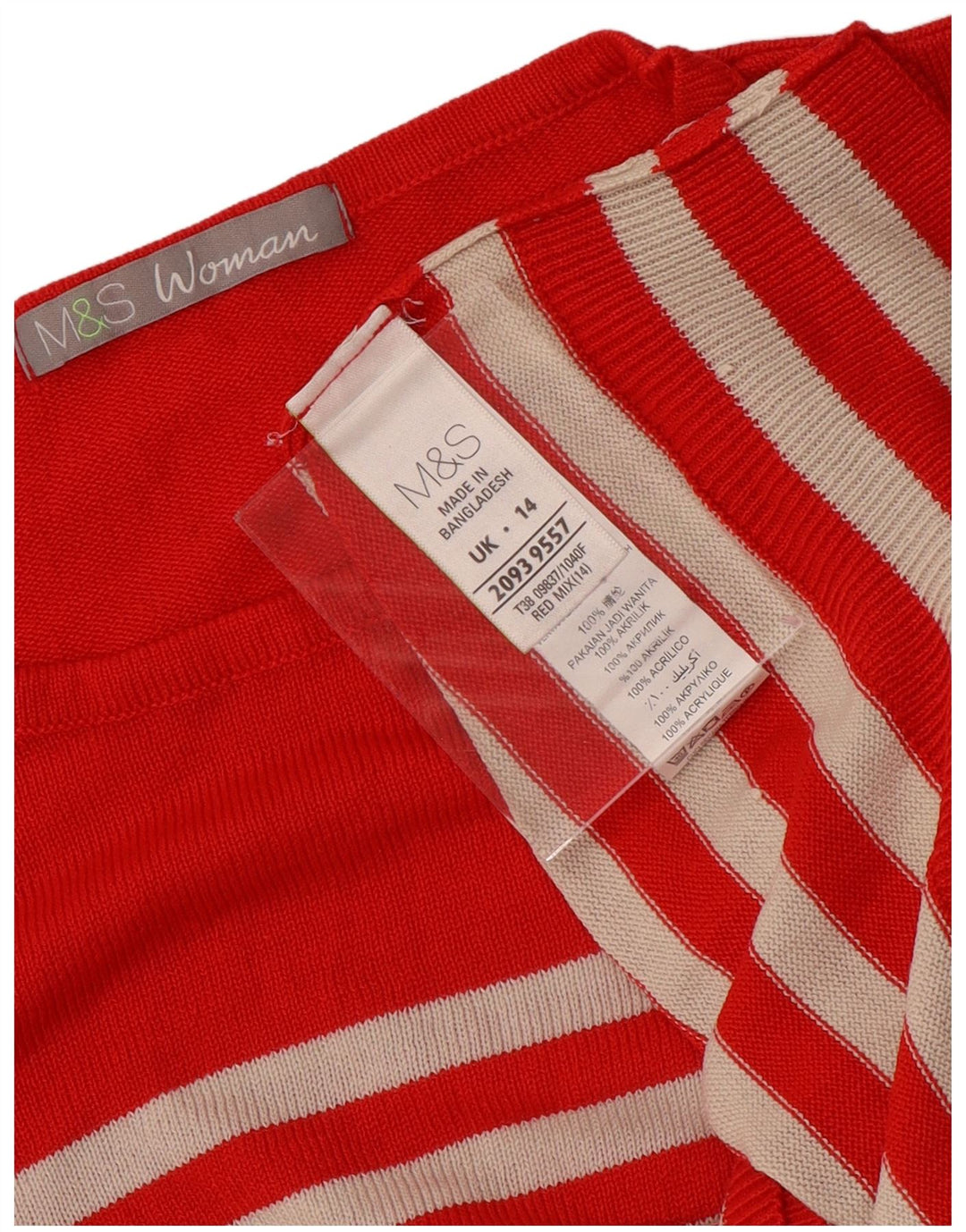 Marks & Spencer Damen-Pullover mit Rundhalsausschnitt, Gr. 14, mittelrot gestreift