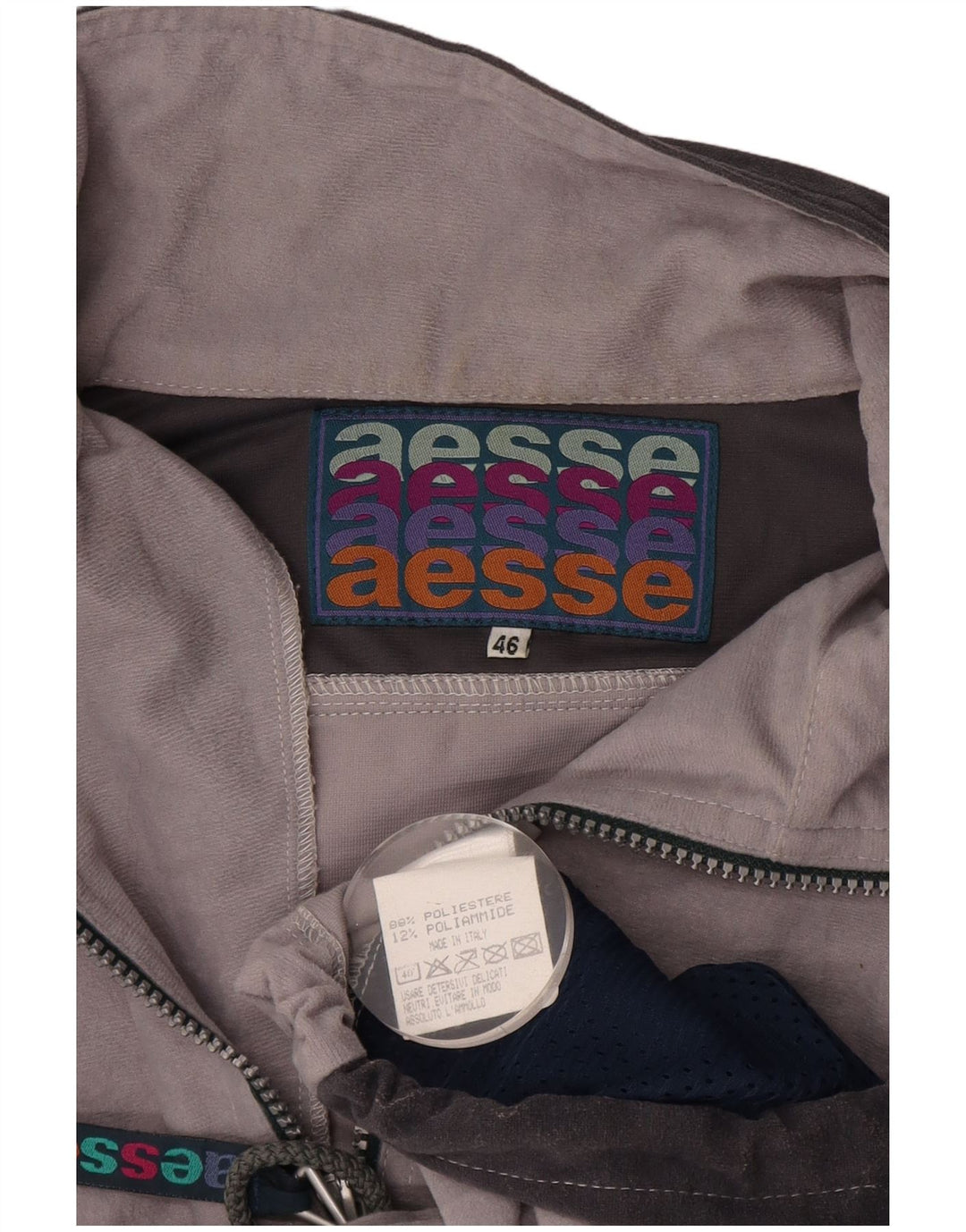 AESSE Damen-Trainingsanzug-Top-Jacke IT 46 Large Graues Colourblock-Polyester