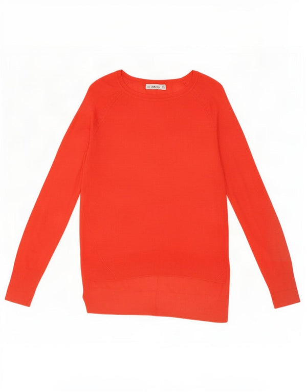 Zara Damen-Pullover mit U-Boot-Ausschnitt, UK 10, Small, Orange, Viskose