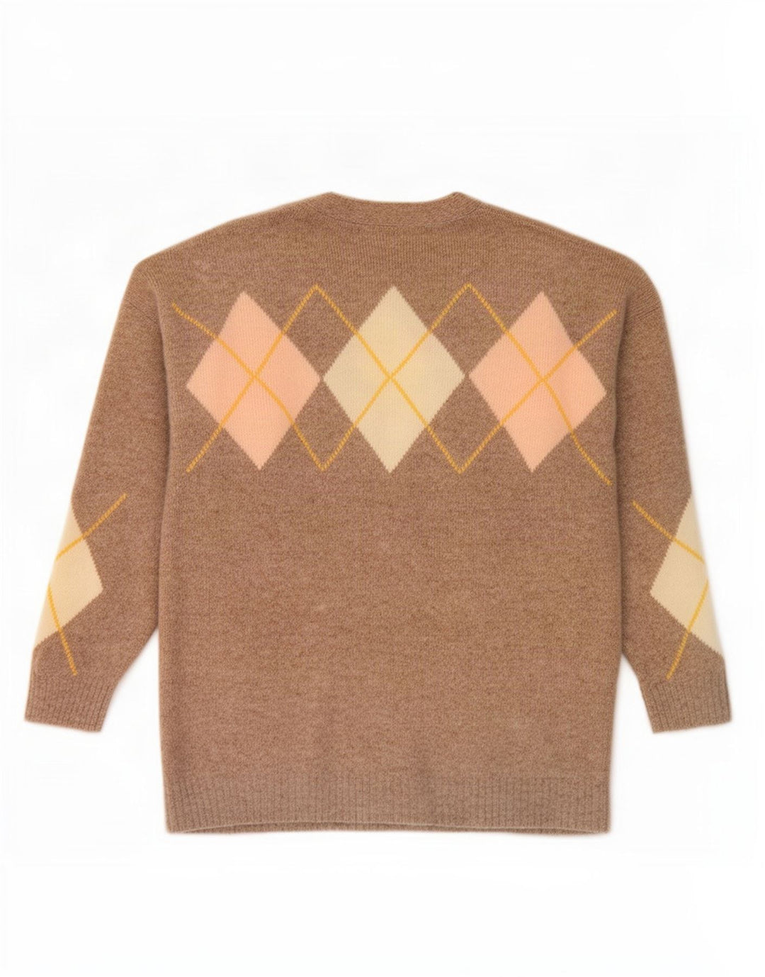 Gazelle Damen-Cardigan-Pullover UK 14 Mittelbeige Argyle/Diamant-Lammwolle