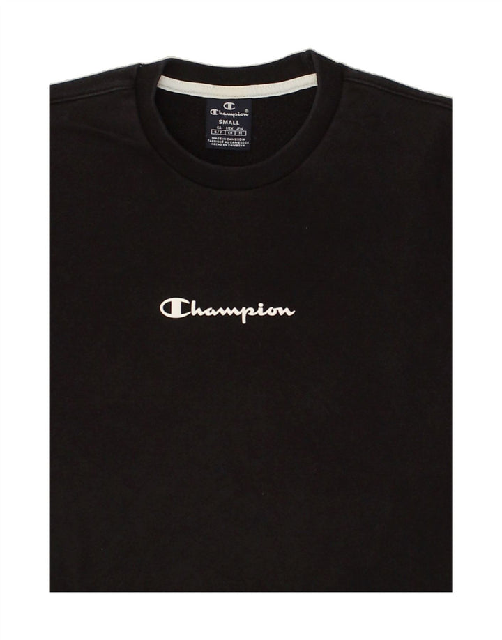 CHAMPION Mens Graphic Sweatshirt Jumper Small Black Colourblock Cotton Vintage Champion and Second-Hand Champion from Messina Hembry 