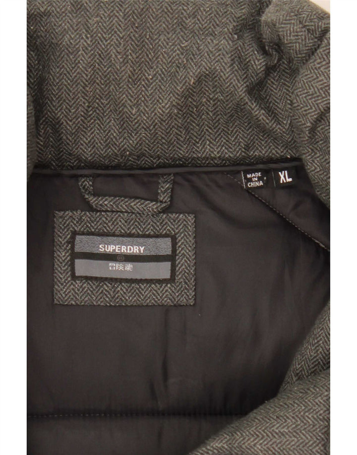 Superdry Herren Wattierte Jacke UK 42 XL Graues Fischgräten-Polyester