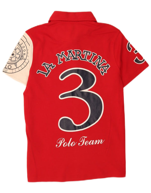 La Martina Mens Porsche Graphic Polo Shirt Medium Red Colourblock Cotton