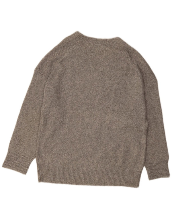Zara Damen-Pullover mit lockerer Passform und V-Ausschnitt, UK 14, mittelgraues Acryl