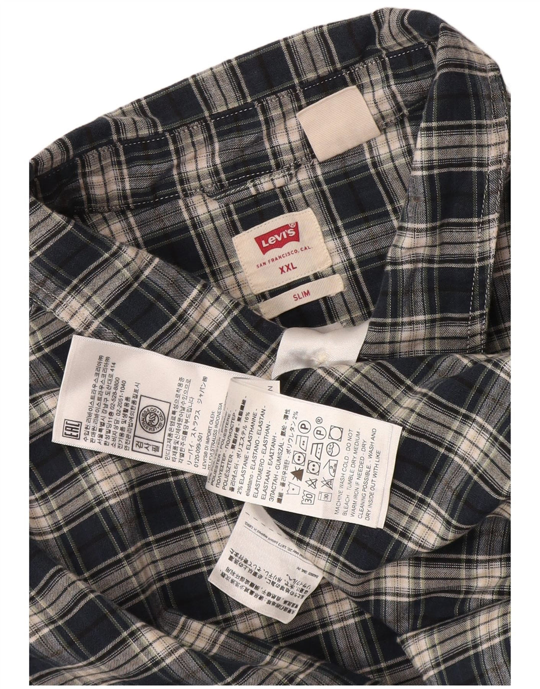 Levi's Herren-Slim-Hemd 2XL, marineblau, kariert, Baumwolle