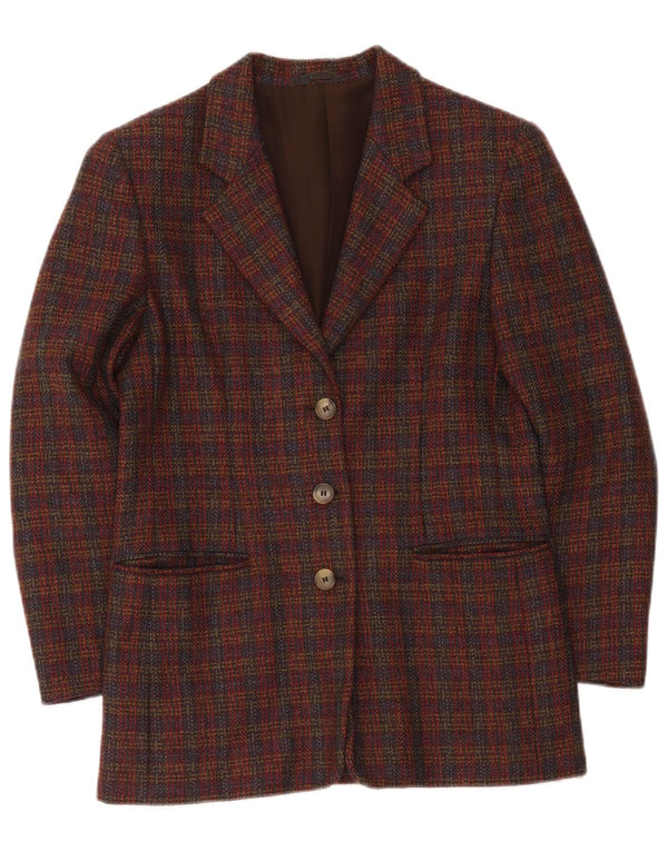 Vintage Damen-Blazer mit 3 Knöpfen, übergroß, Gr. 10, klein, Burgunderrot kariert