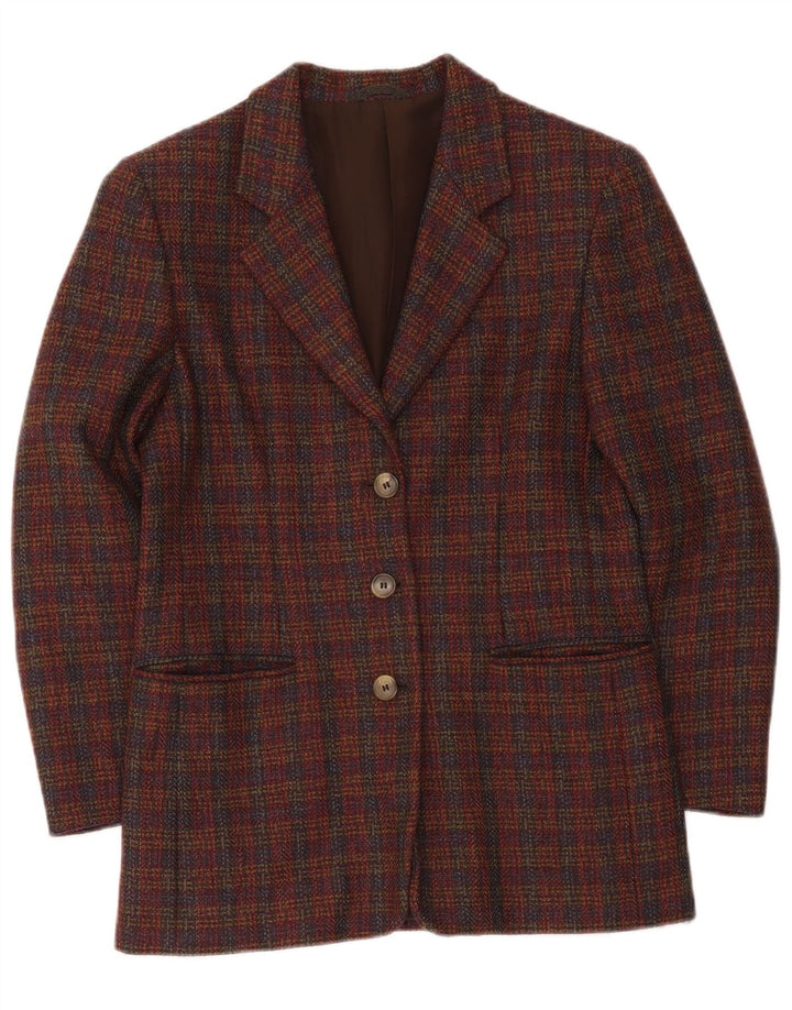 Vintage Damen-Blazer mit 3 Knöpfen, übergroß, Gr. 10, klein, Burgunderrot kariert