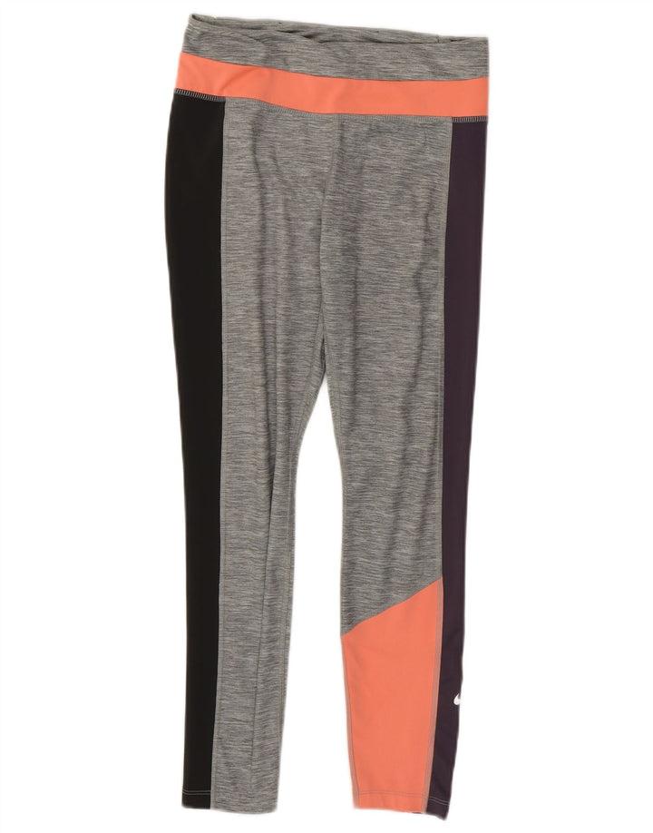 Nike Damen Dri Fit Crop Leggings UK 12 Mittelgraues Colourblock-Polyester