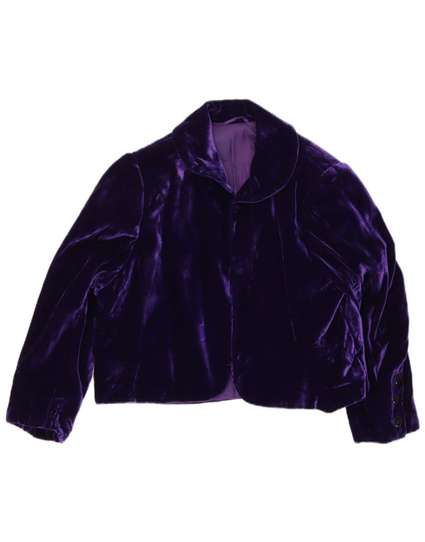 Vintage Damen Crop Velvet Open Bolero Jacke UK 14 Medium Lila