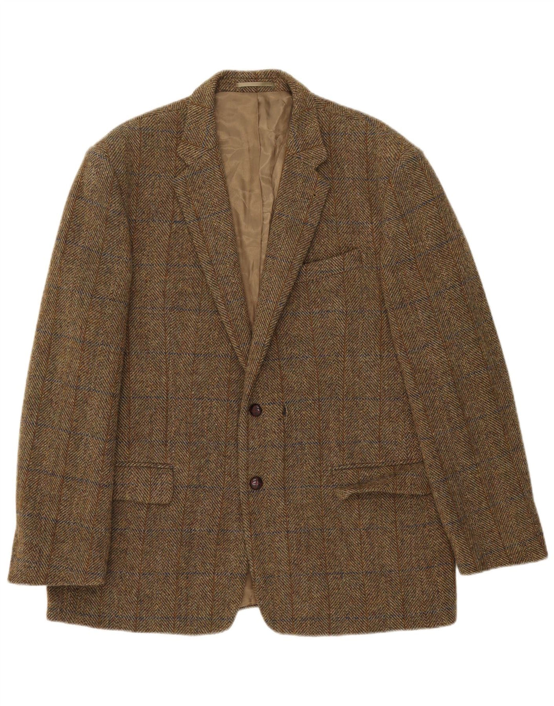 HARRIS TWEED Herren-Blazer mit 2 Knöpfen, UK 44, 2XL, Khaki, kariert, Wolle