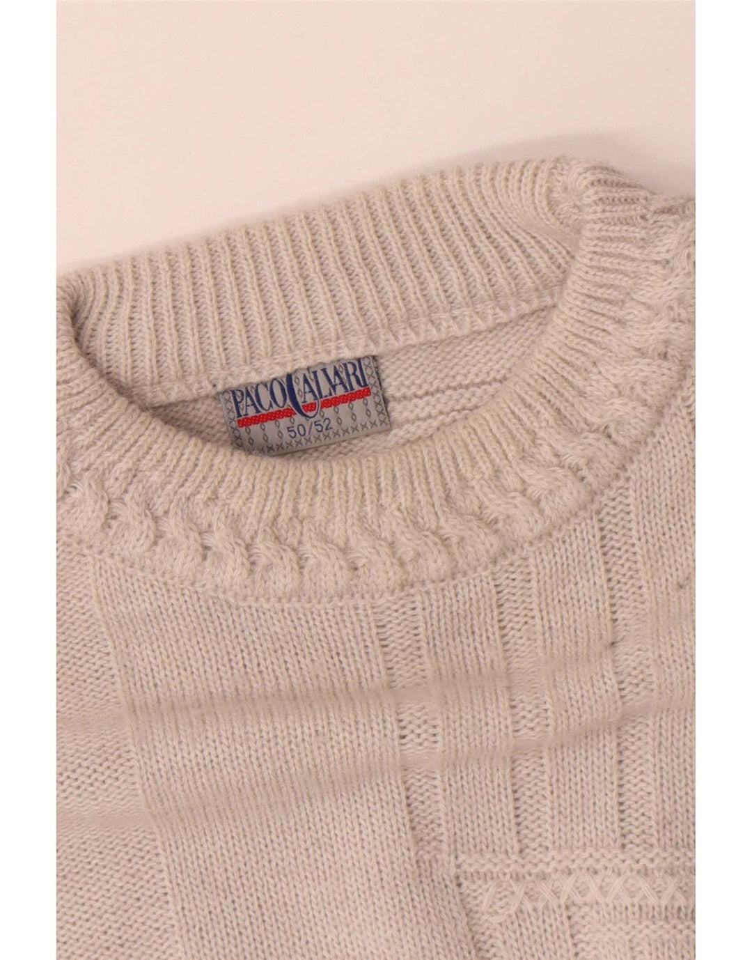 Paco Calvari Herren-Pullover mit Rundhalsausschnitt, Größe 50/52, mittelweiß, geometrisch