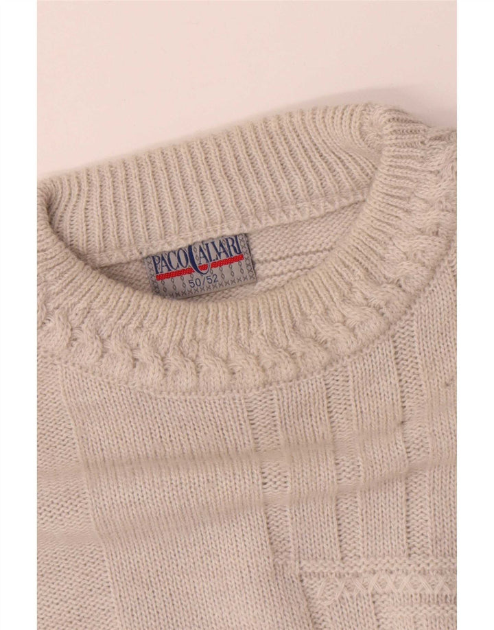 Paco Calvari Herren-Pullover mit Rundhalsausschnitt, Größe 50/52, mittelweiß, geometrisch