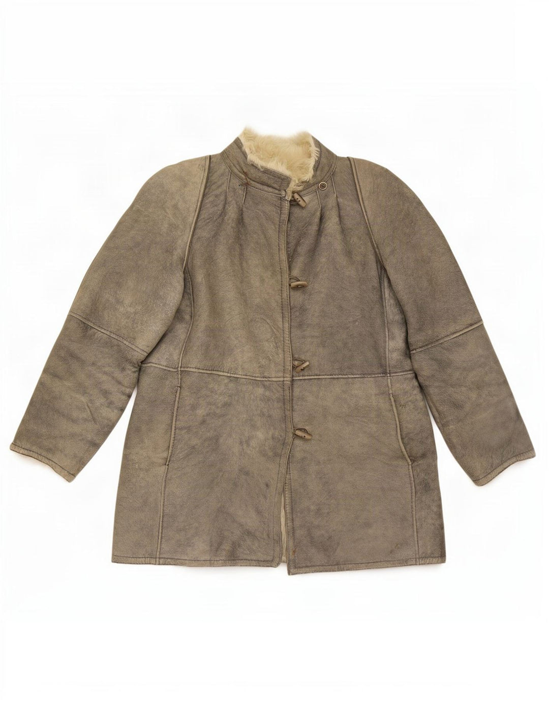 Vintage Damen Shearling Jacke IT 46 Large Grau