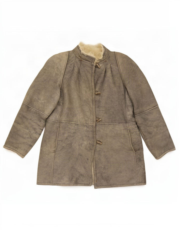 Vintage Damen Shearling Jacke IT 46 Large Grau