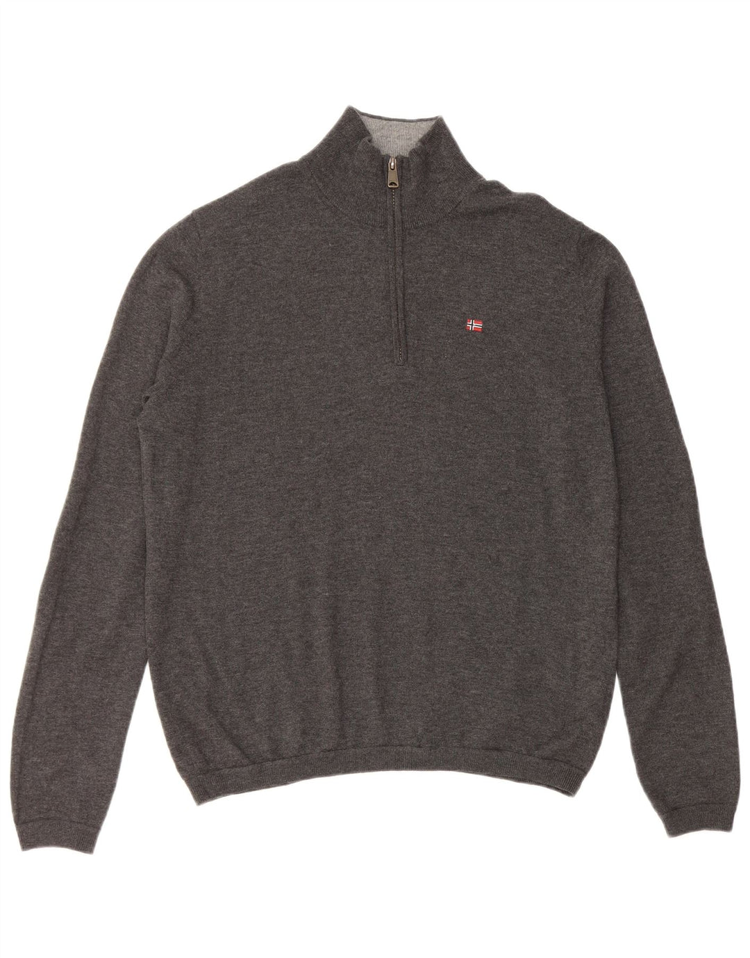 NAPAPIJRI Herren Geographic Pullover mit Reißverschluss am Hals, mittelgraue Merinowolle