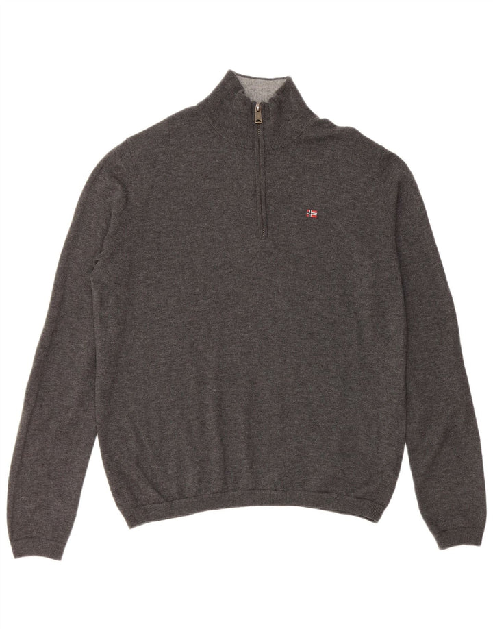 NAPAPIJRI Herren Geographic Pullover mit Reißverschluss am Hals, mittelgraue Merinowolle