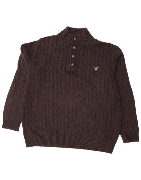 Gant Herren-Pullover mit Knopfkragen, 2XL, schwarze Baumwolle