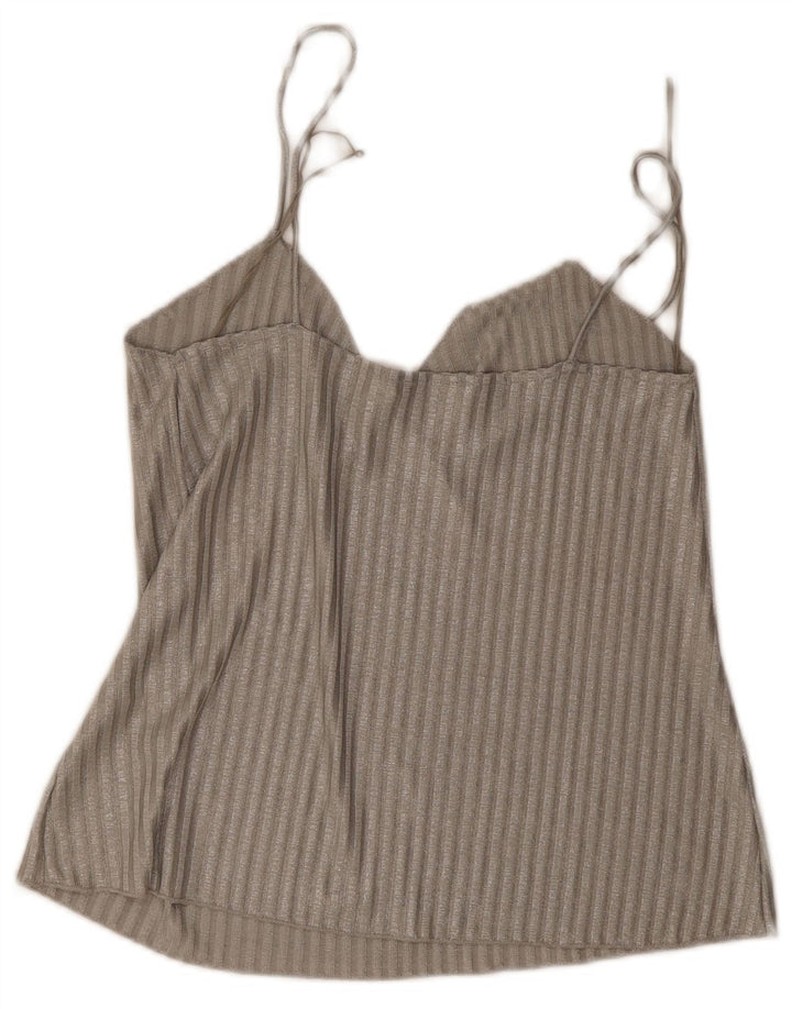 Zara Damen Cami Top UK 14 Mittelgrau gestreift Polyester