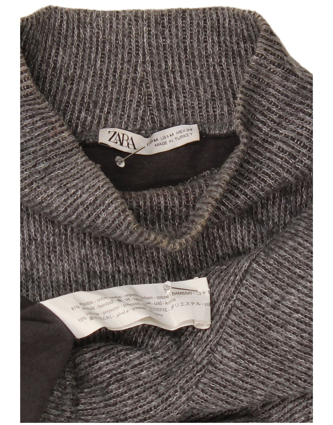 Zara Damen Crop Rollkragenpullover Pullover UK 14 Mittelgrau meliert