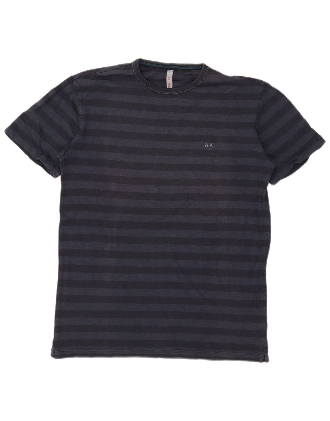 SUN68 Herren-T-Shirt-Oberteil aus mittelblauer, gestreifter Baumwolle