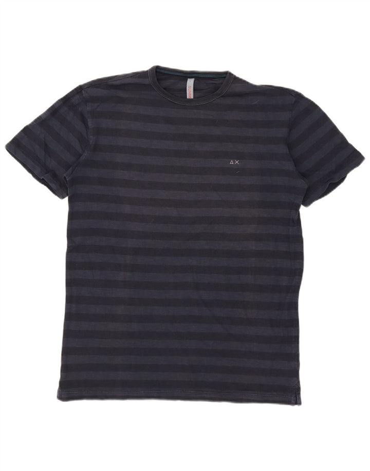 SUN68 Herren-T-Shirt-Oberteil aus mittelblauer, gestreifter Baumwolle