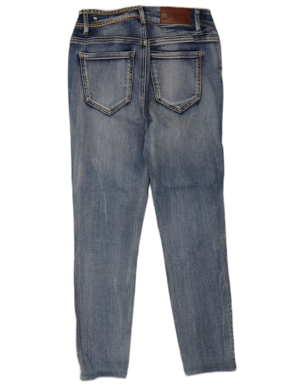 Desigual Damen Graphic Slim Jeans W24 L24 Blau geblümte Baumwolle