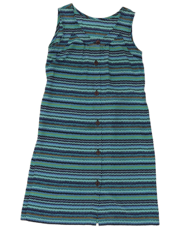 Vintage Damen Ärmelloses Etuikleid UK 14 Mittelblau gestreift