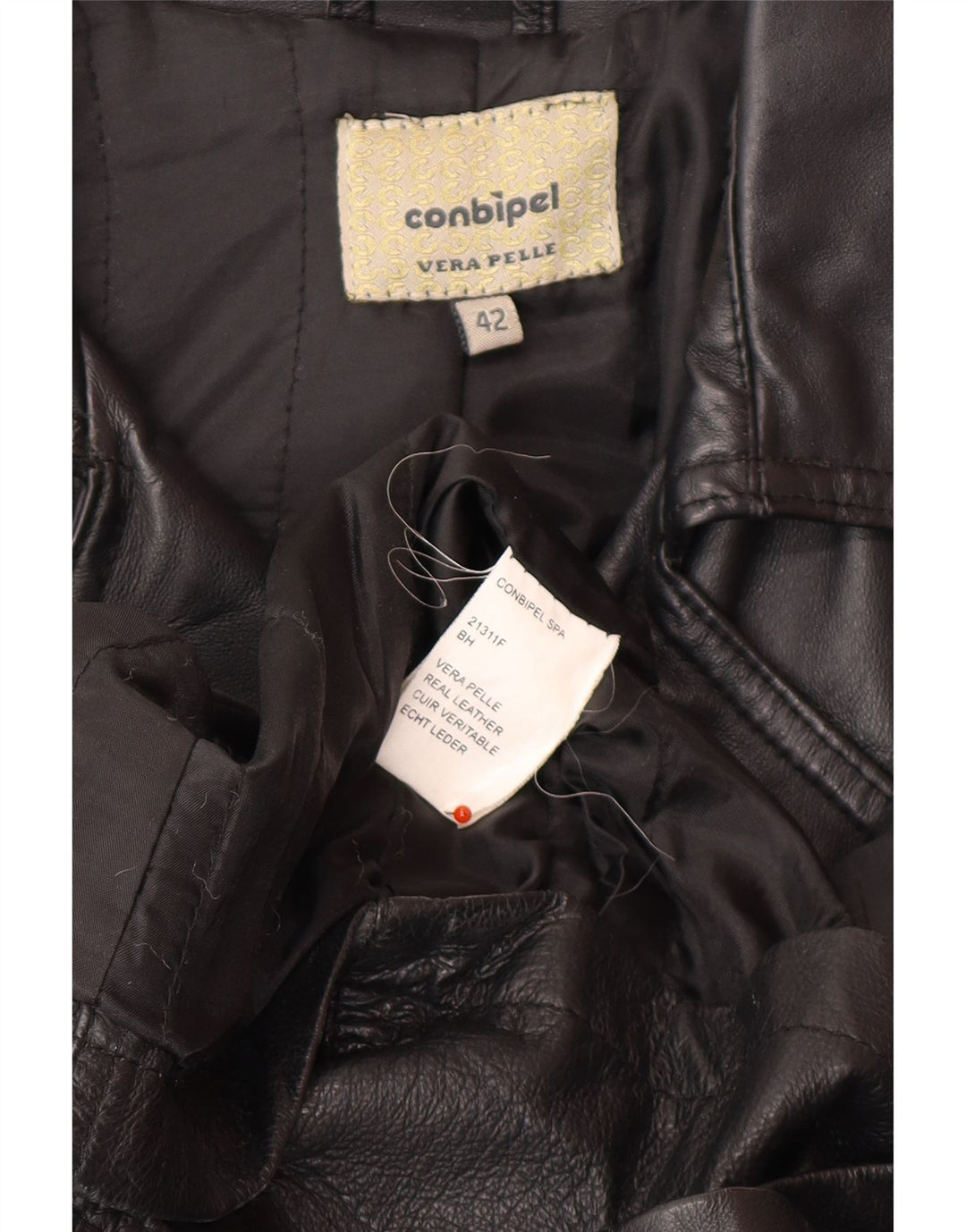 CONBIPEL Womens Double Breasted Leather Coat IT 42 Medium Black Leather