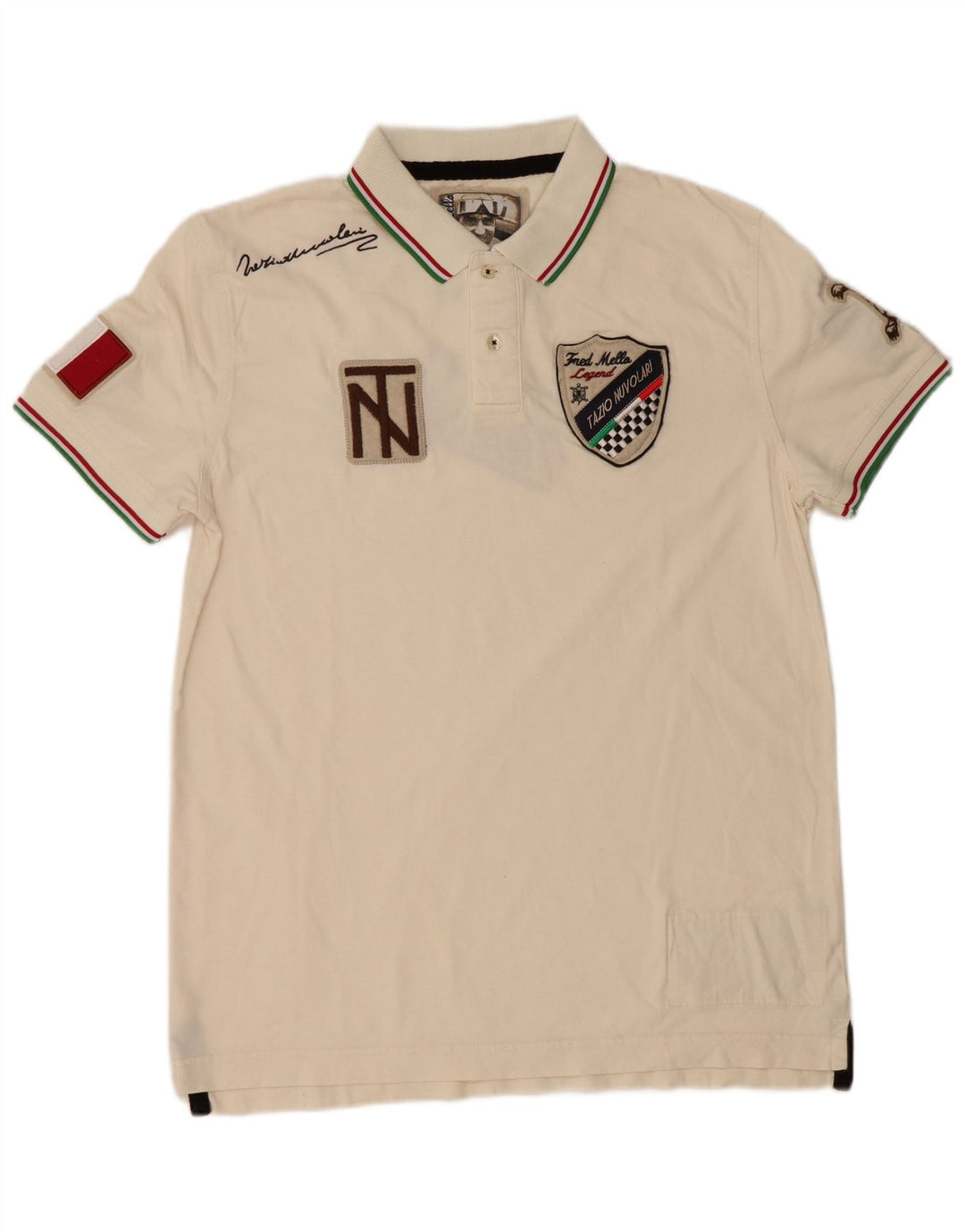 Fred Mello Herren-Poloshirt mit Grafik, Medium, cremefarbene Baumwolle