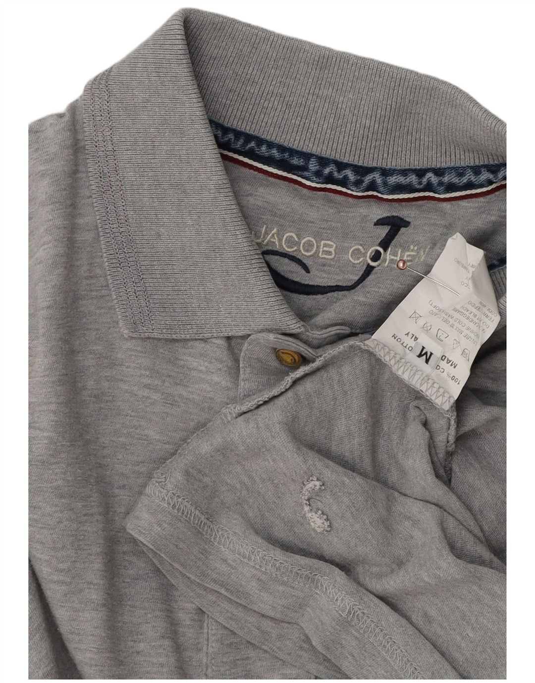 JACOB COHEN Herren-Langarm-Poloshirt aus mittelgrau gesprenkelter Baumwolle