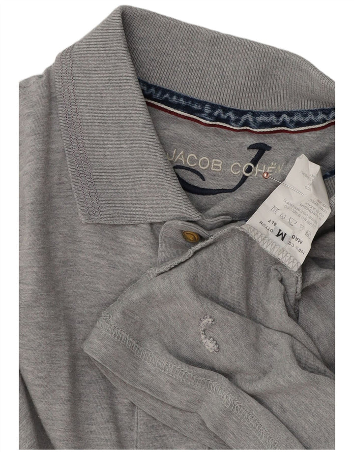 JACOB COHEN Herren-Langarm-Poloshirt aus mittelgrau gesprenkelter Baumwolle