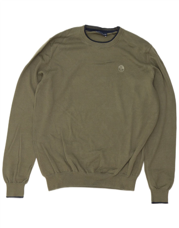 North Sails Herren-Pullover mit Rundhalsausschnitt, mittlere Khaki-Baumwolle
