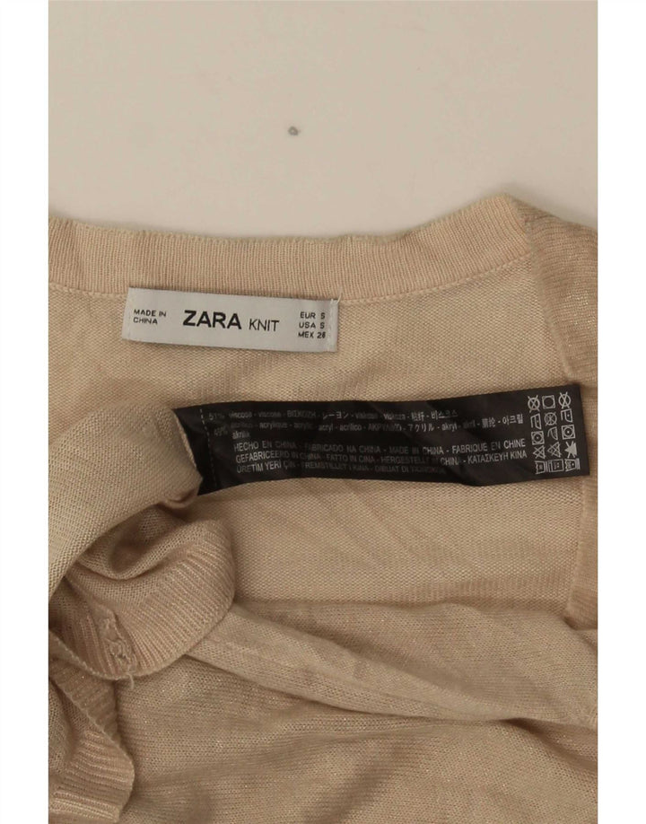 Zara Damen Crop Cardigan Top UK 10 Small Beige Viskose