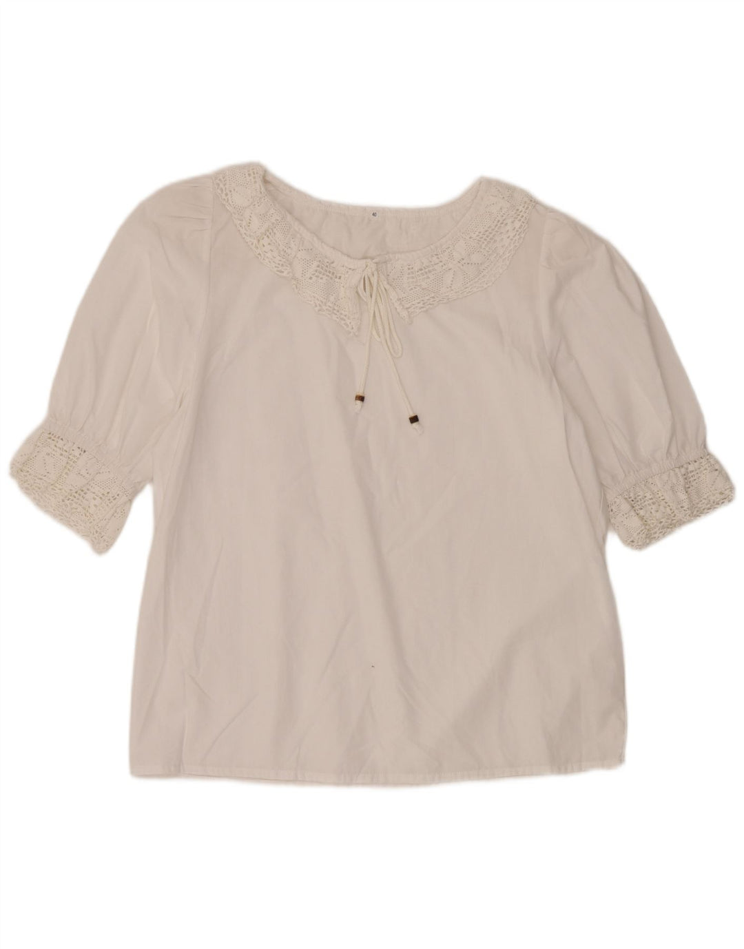 Vintage Damen 3/4 Ärmel Bluse Top EU 40 Mittelweiß